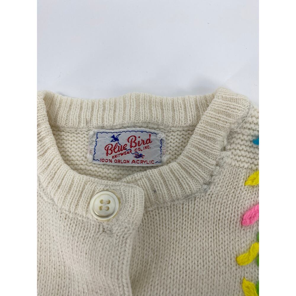 VTG 1980 Blue Bird girl sz2-4 sweater Easter and embroidered White Cardigan - Picture 5 of 8